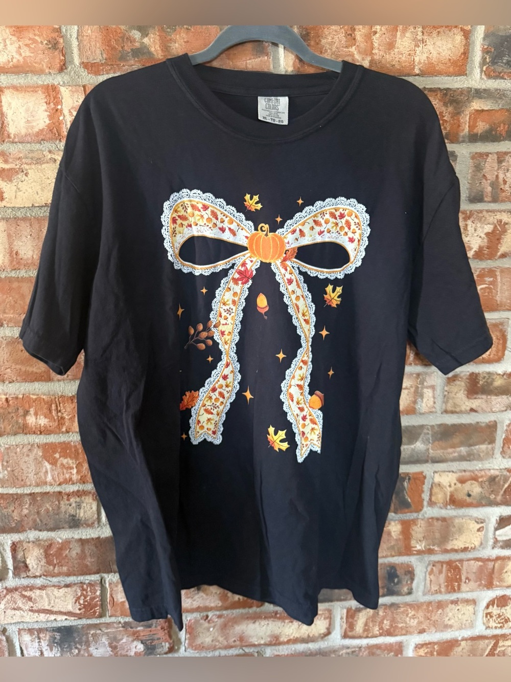 Comfort Colors Black Short Sleeve Tee with Pumpkin Bow Graphic